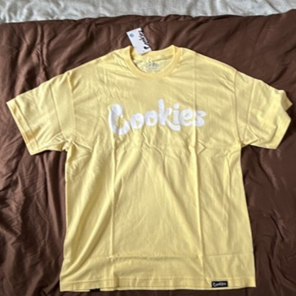COOKIES MENS ORIGINAL MINT LOGO GRAPHIC T-SHIRT YELOW CREW NECK SZ XL